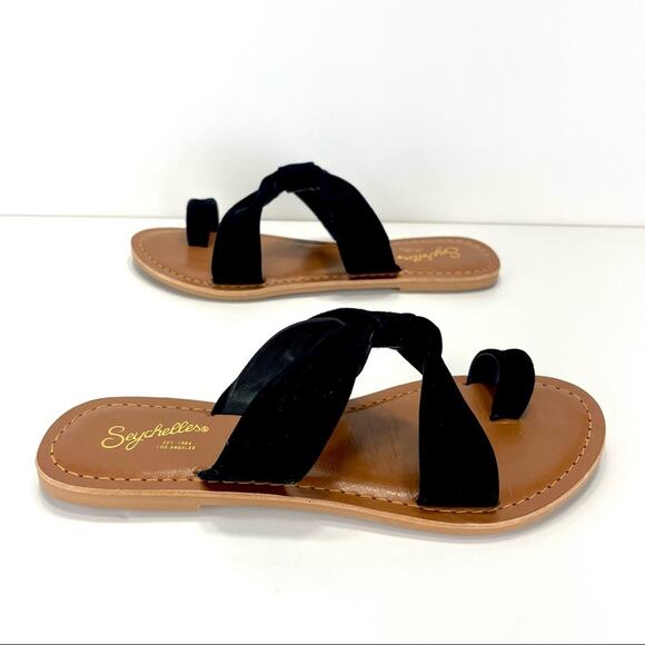 Seychelles Flat Slide Sandal Size 6.5 Black Leather Ring-Toe Padded Footbed New - Picture 16 of 16